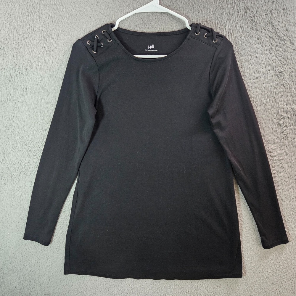 J Jill Tunic Top Women XS 100% Pima Cotton Laced-Shoulder Stretch Black